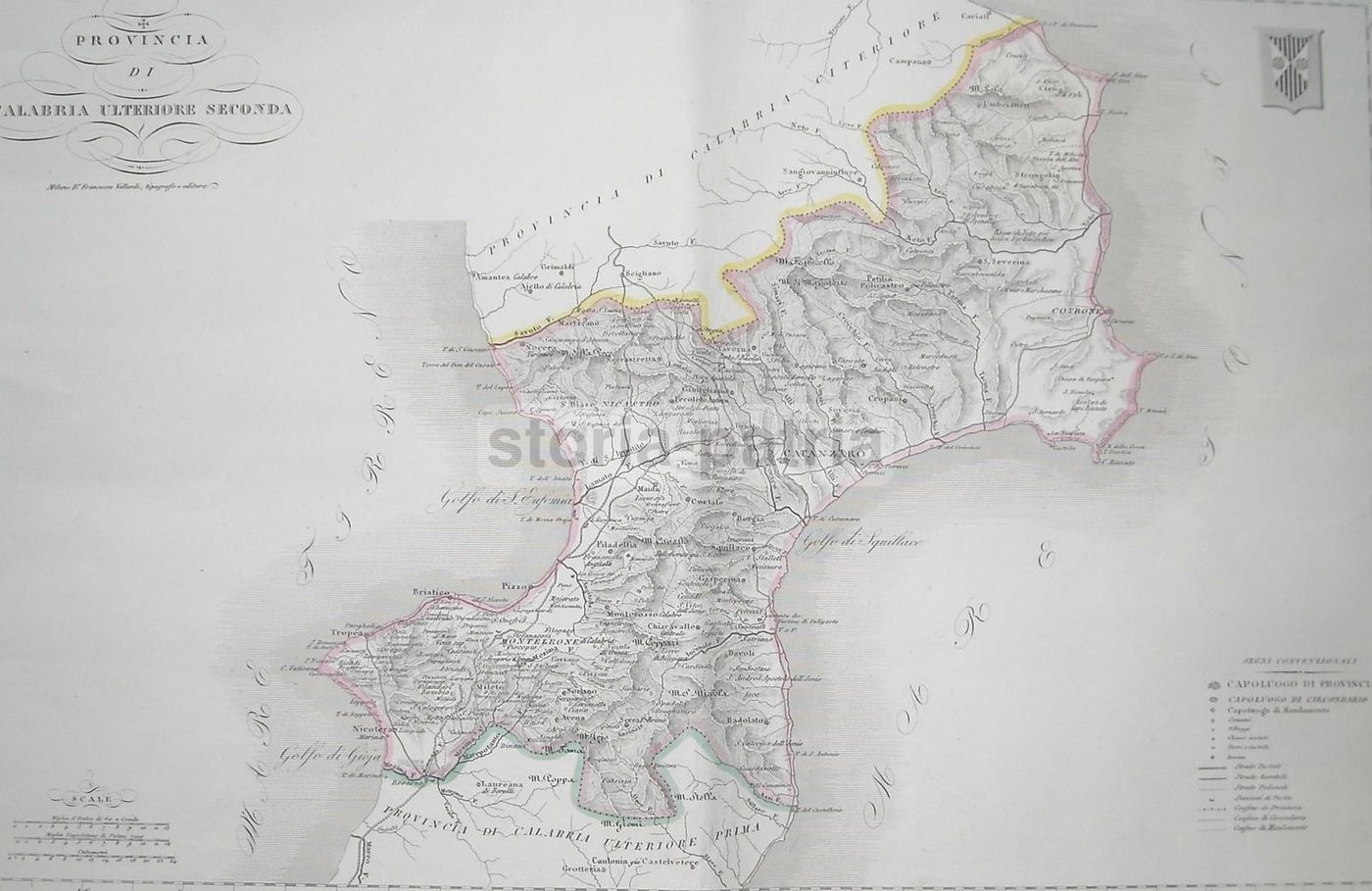 Mappa Antica Della Calabria Ulteriore Seconda (Catanzaro E Crotone), 1860 Circa