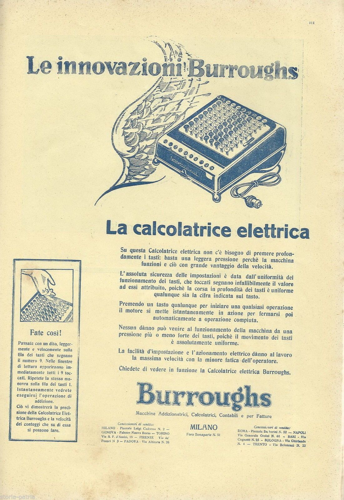 Stampa Pubblicitaria Calcolatrice Burroughs E Linoleum, Milano, Anni '30