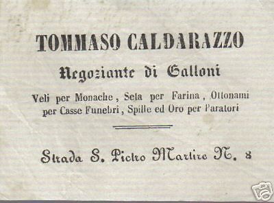 Biglietto Da Visita Antico Di Tommaso Caldarazzo, Negoziante Di Galloni