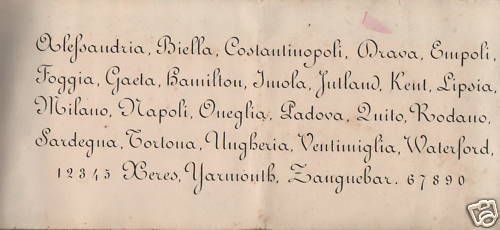 Antica Tavola Calligrafica Con Esempi Di Scrittura, Fine '800