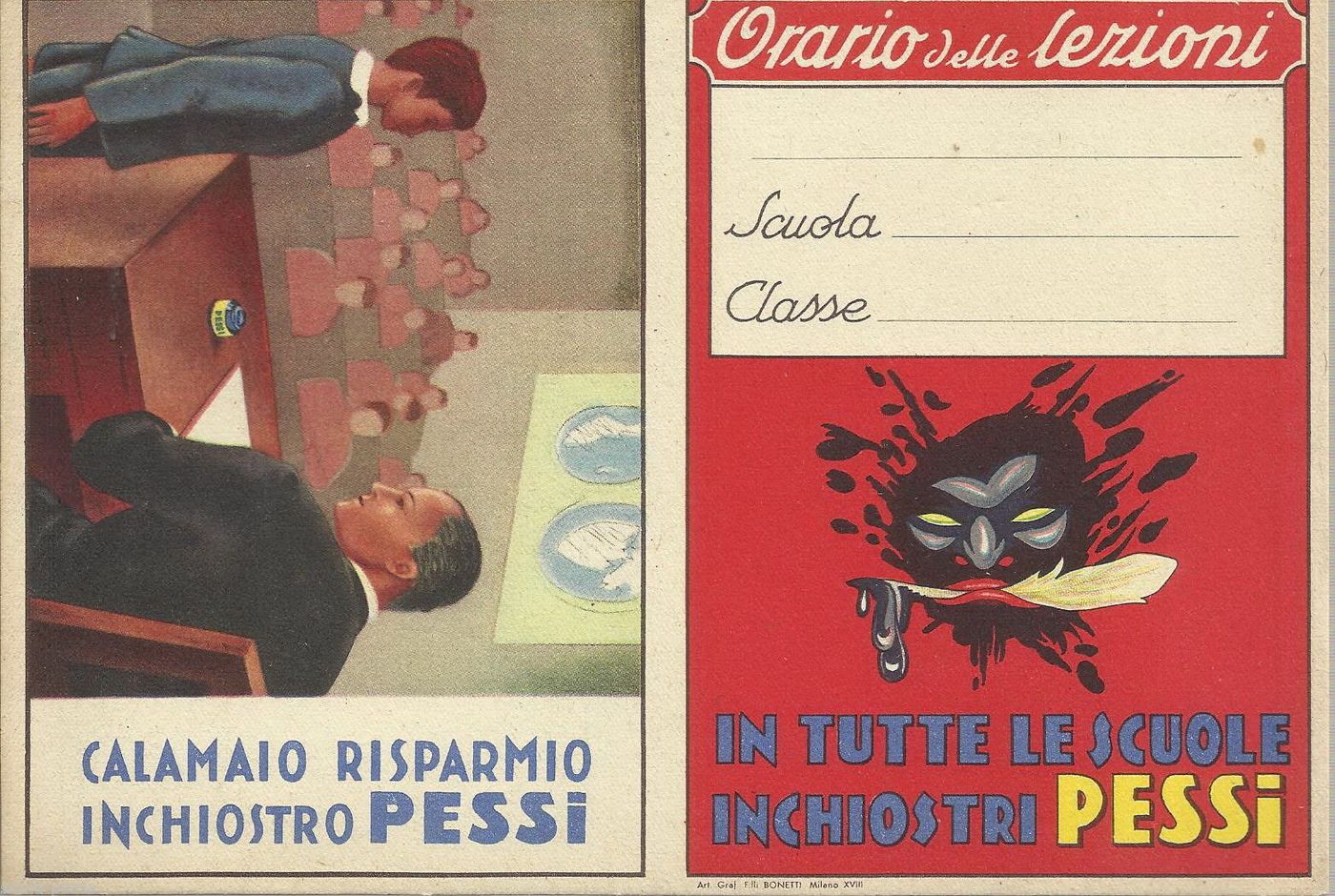 Pieghevole Pubblicitario Inchiostri Pessi Con Orario Lezioni, 1943