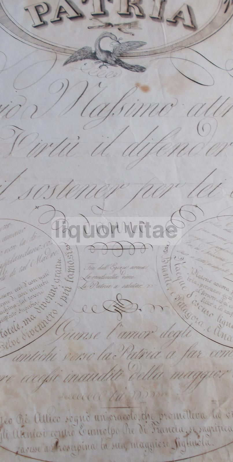 Calligrafia Patriottica 1834 Camillo Procaccini Ricci Originale
