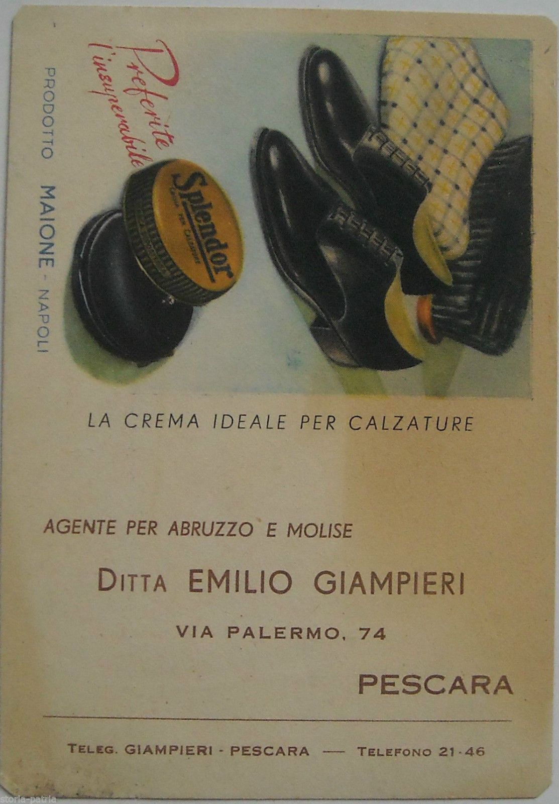 Cartolina Pubblicitaria Lucido Scarpe Splendor Maione Napoli 1950