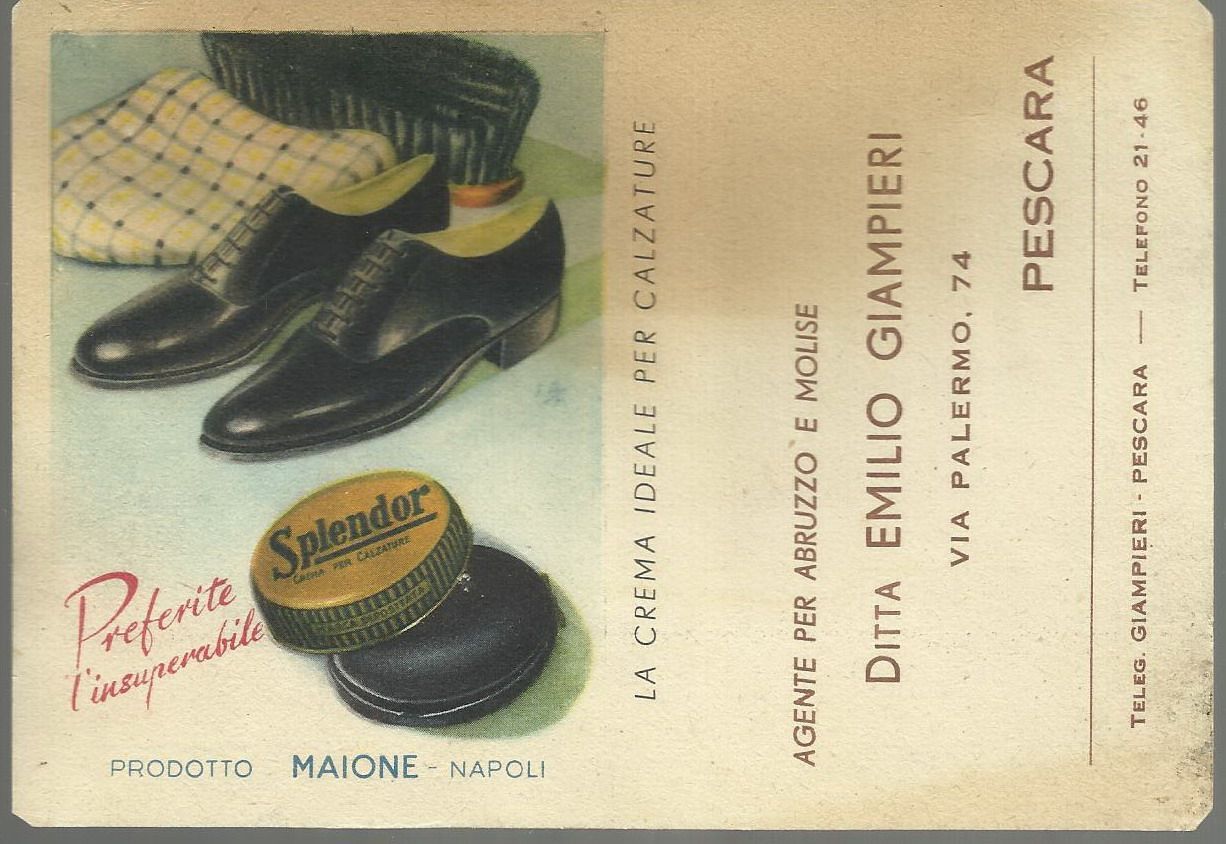 Cartolina Pubblicitaria Lucido Scarpe Splendor Maione Napoli 1950