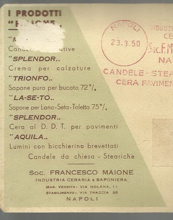 Cartolina Pubblicitaria Lucido Scarpe Splendor Maione Napoli 1950