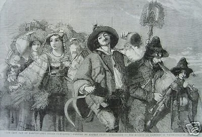 Campagna Romana: Zampognari e Mietitura. Incisione Xilografica, 1855