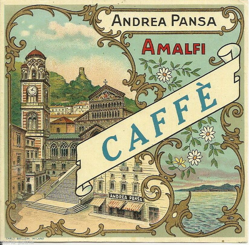 Etichetta Pubblicitaria Antica Andrea Pansa, Amalfi Liquori Al Caffè