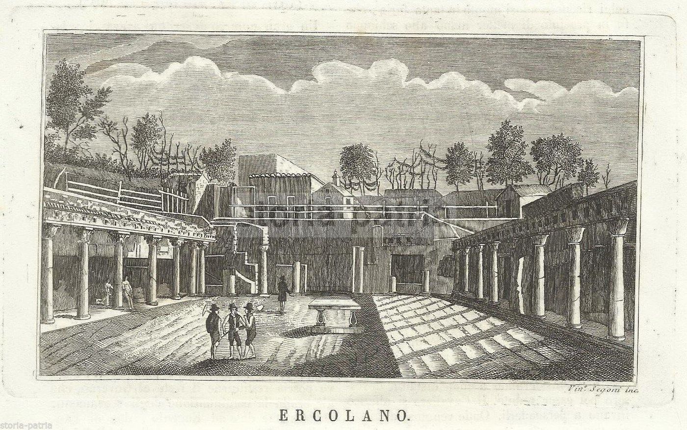 Antica Incisione Ercolano Scavi 1829 Vincenzo Segoni Acquaforte