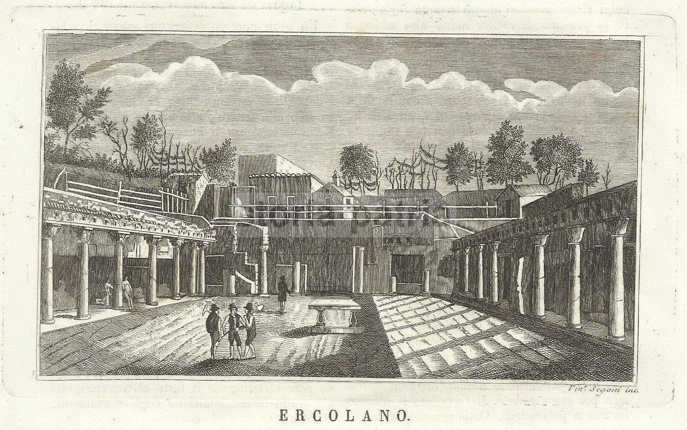 Antica Incisione Ercolano Scavi 1829 Vincenzo Segoni Acquaforte
