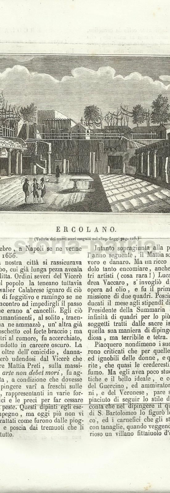 Antica Incisione Ercolano Scavi 1829 Vincenzo Segoni Acquaforte