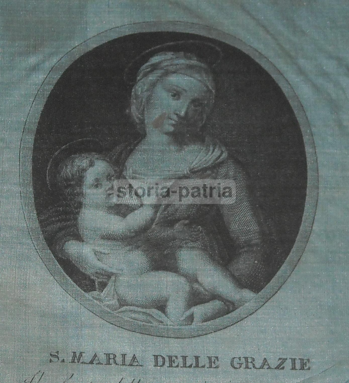 Stampa Devozionale Madonna Delle Grazie Su Tessuto, Napoli, 1850 Circa