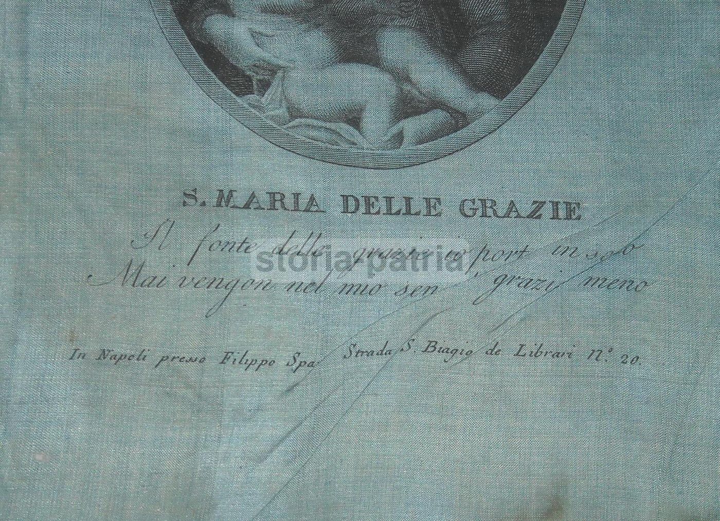 Stampa Devozionale Madonna Delle Grazie Su Tessuto, Napoli, 1850 Circa