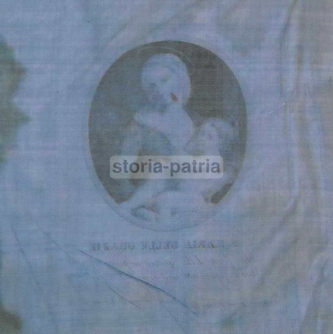 Stampa Devozionale Madonna Delle Grazie Su Tessuto, Napoli, 1850 Circa