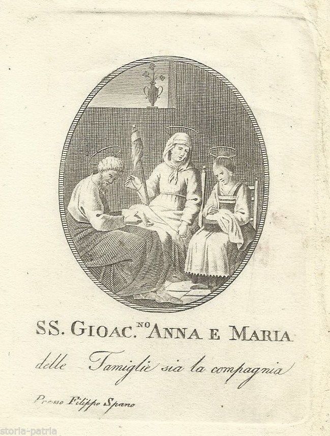 Stampa Devozionale Ss. Gioacchino, Anna E Maria, Filippo Spano, Napoli, XIX Secolo