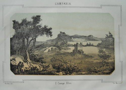 Cromolitografia Campi Elisi, Cuma, Campania. Barbieri, Bertotti. Seconda Metà Dell'800.