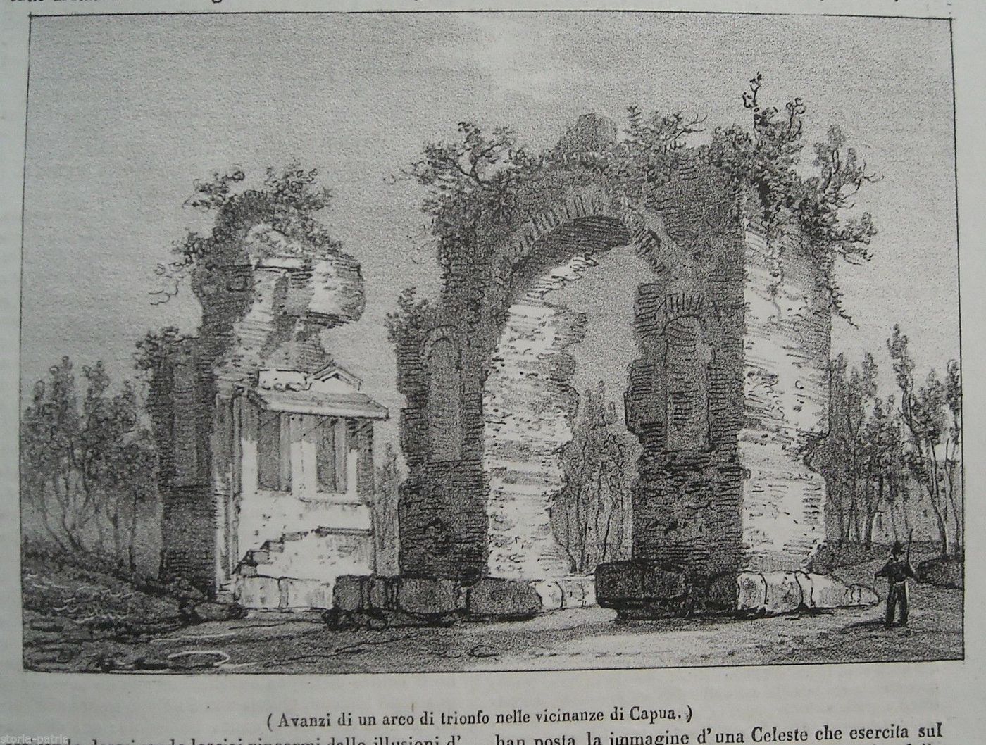 Avanzi Di Un Arco Di Trionfo Nelle Vicinanze Di Capua   Litografia Originale 1838