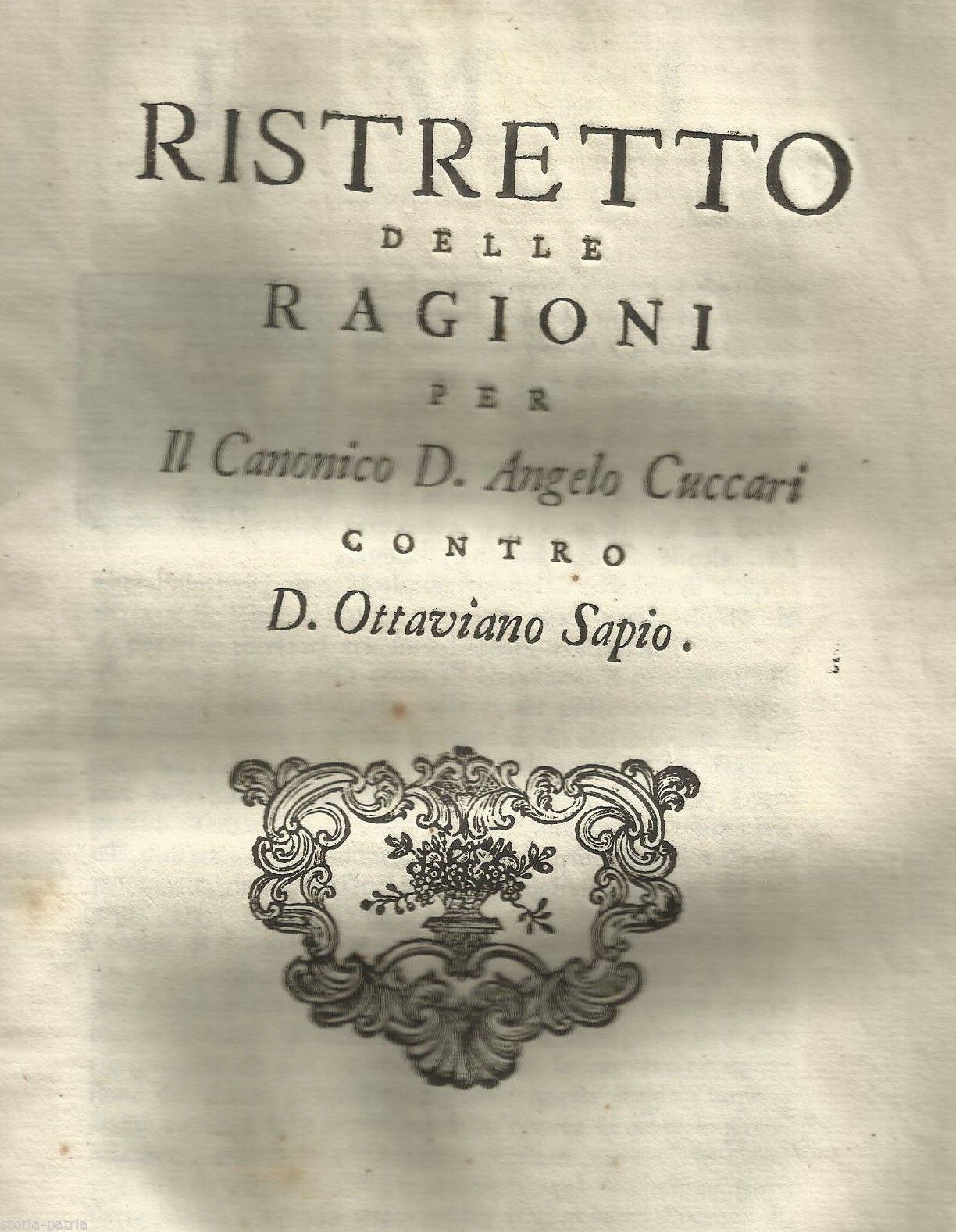 Allegazione Giuridica Cuccari Sapio, Capua 1759. Rara Edizione