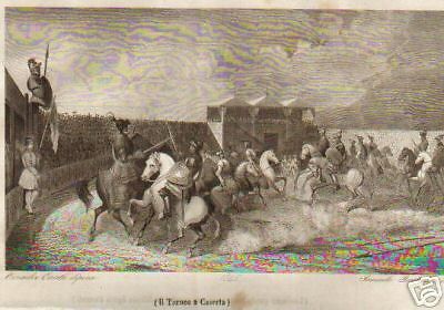 Torneo Cavalleresco A Caserta. Incisione Originale, 1847