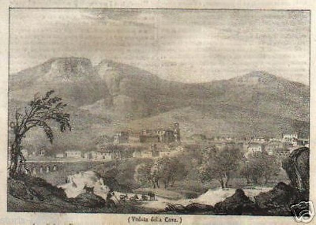Antica Veduta Litografica Di Cava De' Tirreni, Campania (1840)