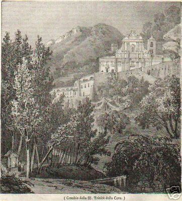 Litografia Cenobio SS. Trinità Della Cava Campania 1840