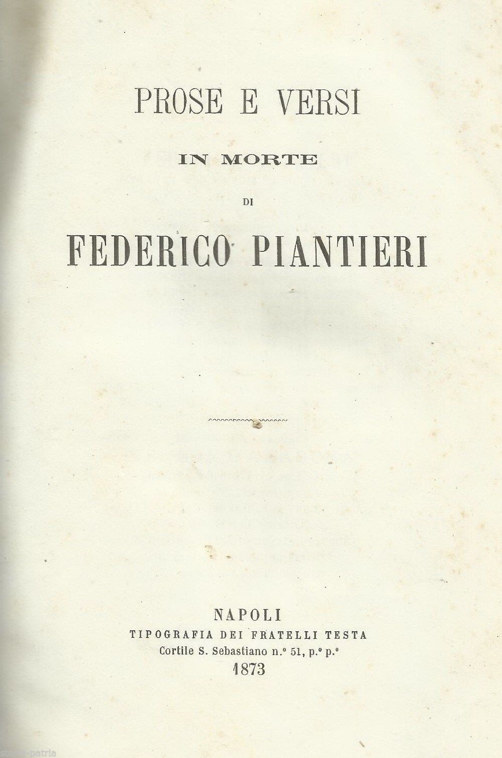 Prose E Versi In Morte Di Federico Piantieri (Napoli, 1873)