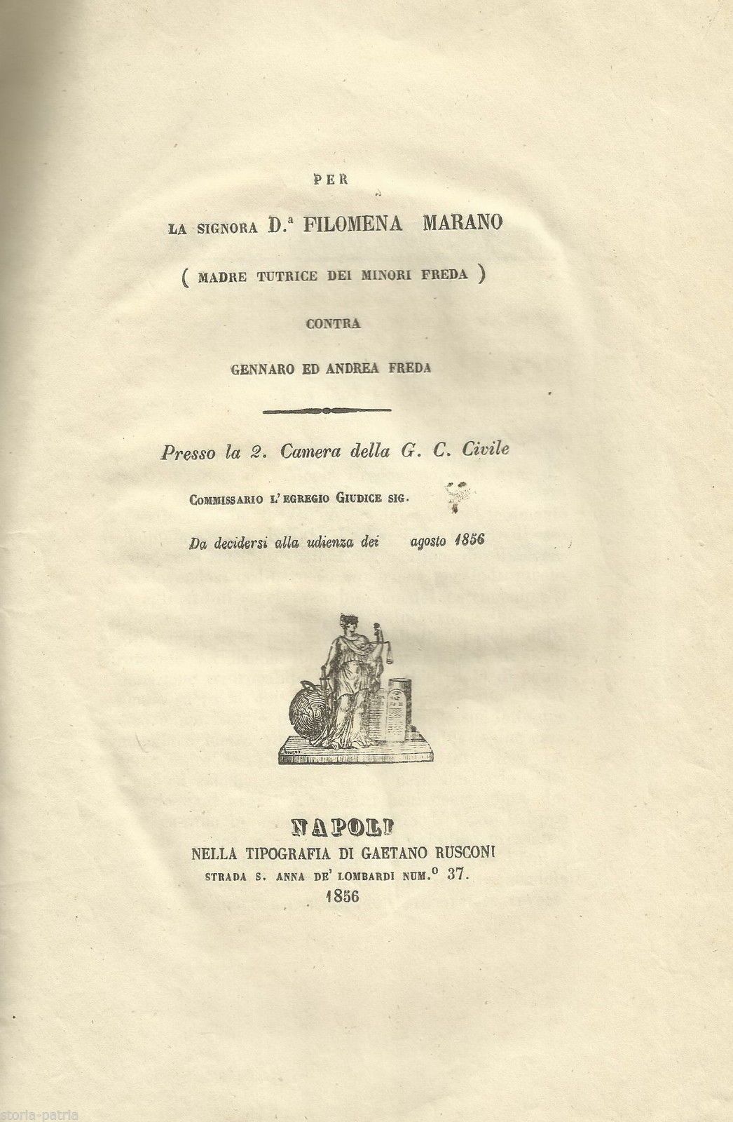Controversia Legale Marano Freda 1856 Monteforte Napoli: Rara Edizione Originale