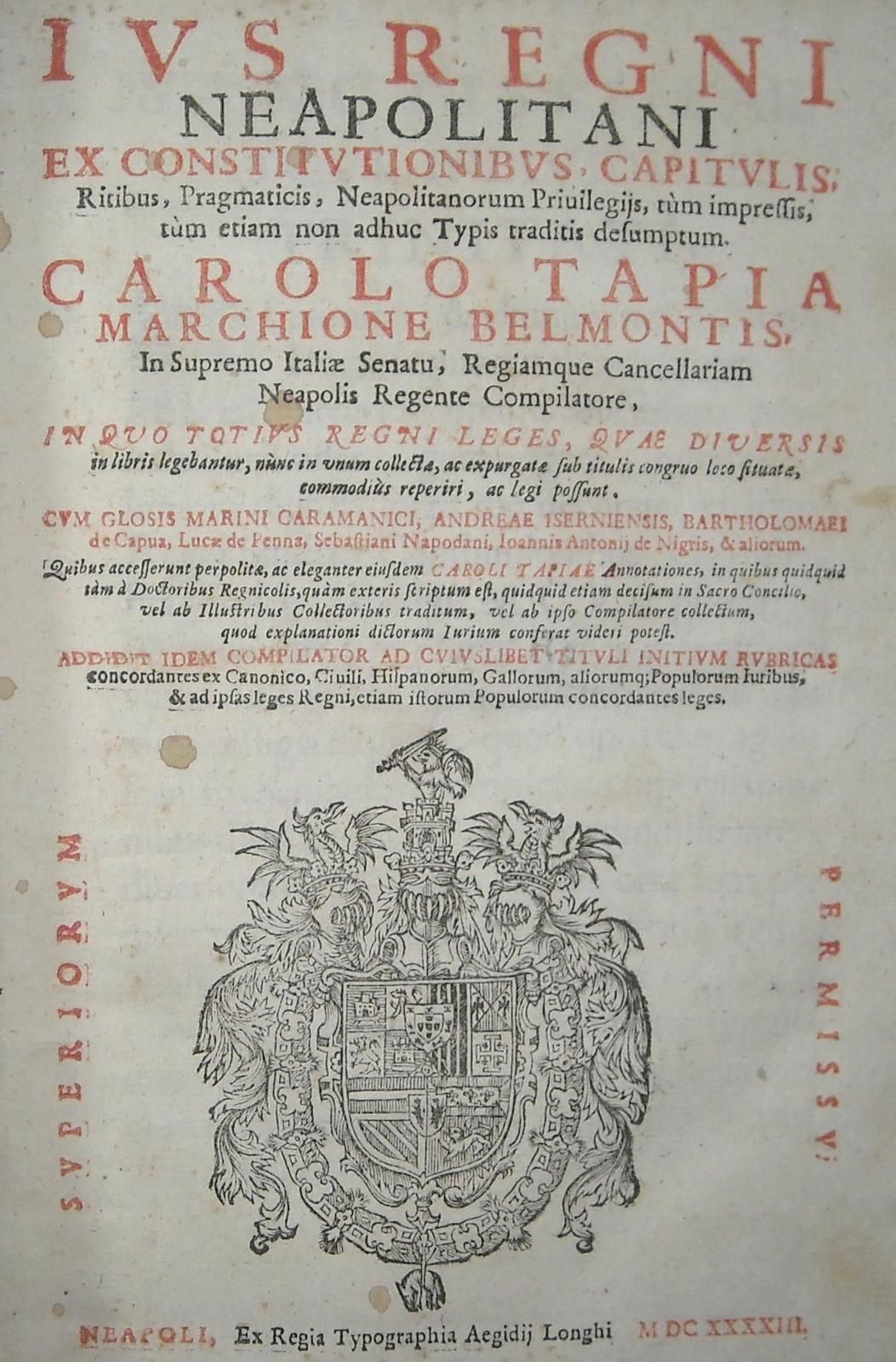 Jus Regni Neapolitani: Carlo Tapia, Prammatiche Napoletane (1643)
