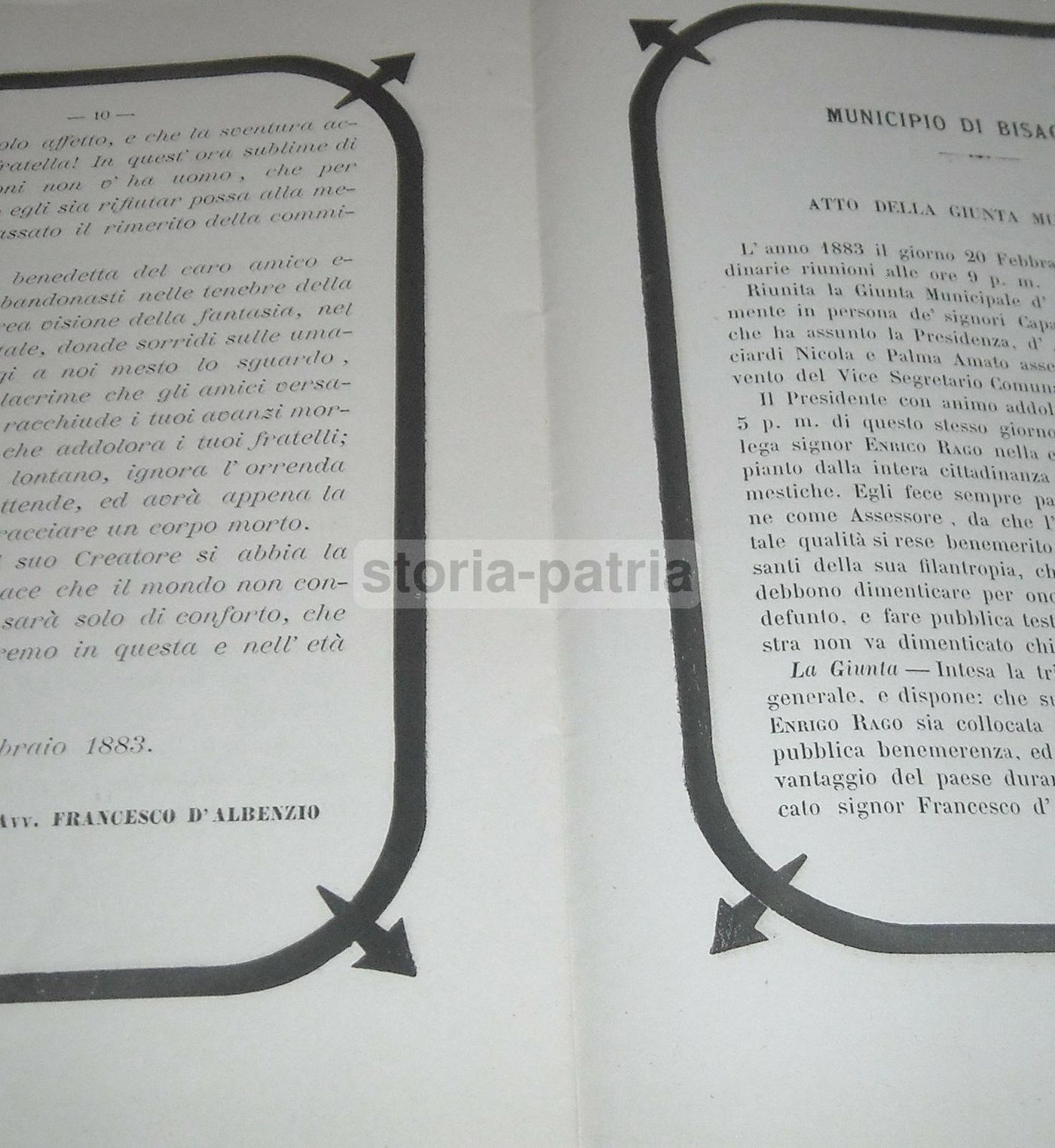 Memoria Di Enrico Rago, 1883, Sant'Angelo Dei Lombardi, Bisaccia, Irpinia