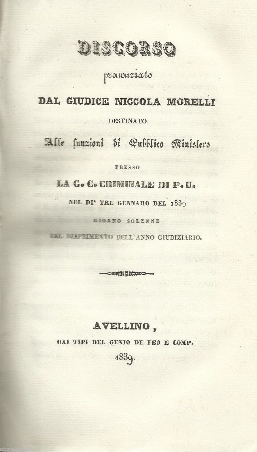 Discorso Per L'Inaugurazione Dell'Anno Giudiziario 1839, Niccola Morelli, Avellino