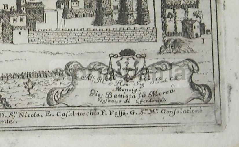 Lacedonia: Veduta Antica Di Pacichelli (1700), Incisione Con Stemma Araldico Dell'Irpinia