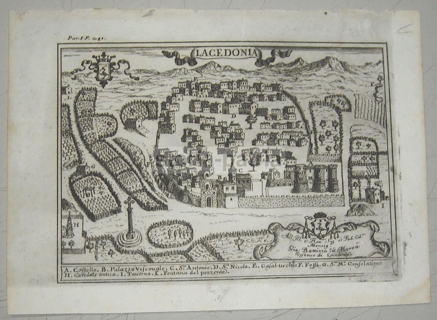 Lacedonia: Veduta Antica Di Pacichelli (1700), Incisione Con Stemma Araldico Dell'Irpinia