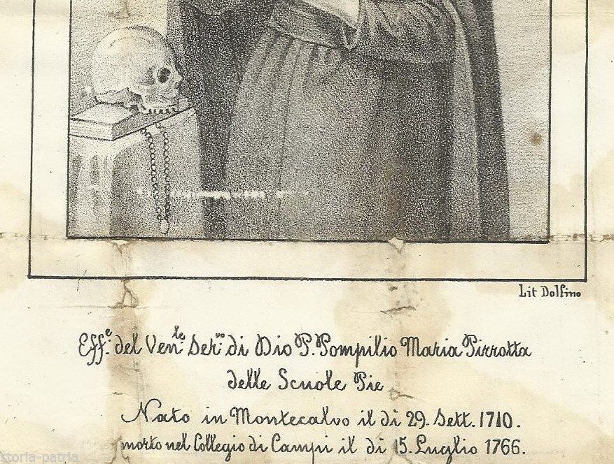 Litografia Antica P. Pompilio Maria Pirrotta, Dolfino, XIX Secolo