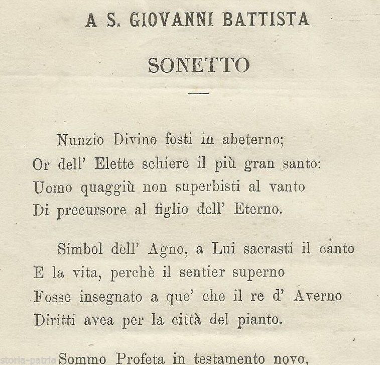 Sonetto A San Giovanni Battista, G. Jorizzo, 1877, Villanova Del Battista