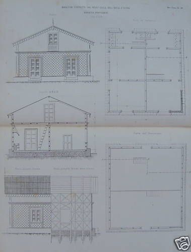 Baracca Portoghese Ischia Genio Civile Litografia Originale '800
