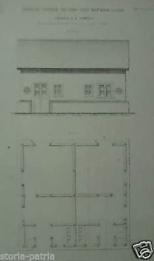 Progetto Baracca In Legno Genio Civile, Ischia. Litografia Del XIX Secolo.