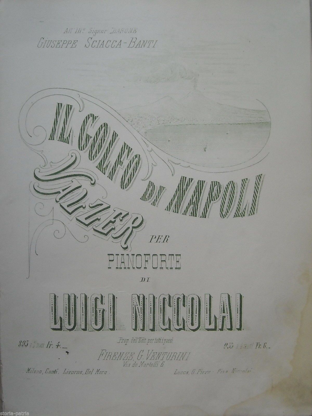 Spartito Antico Il Golfo Di Napoli Di Luigi Niccolai, Primo '900