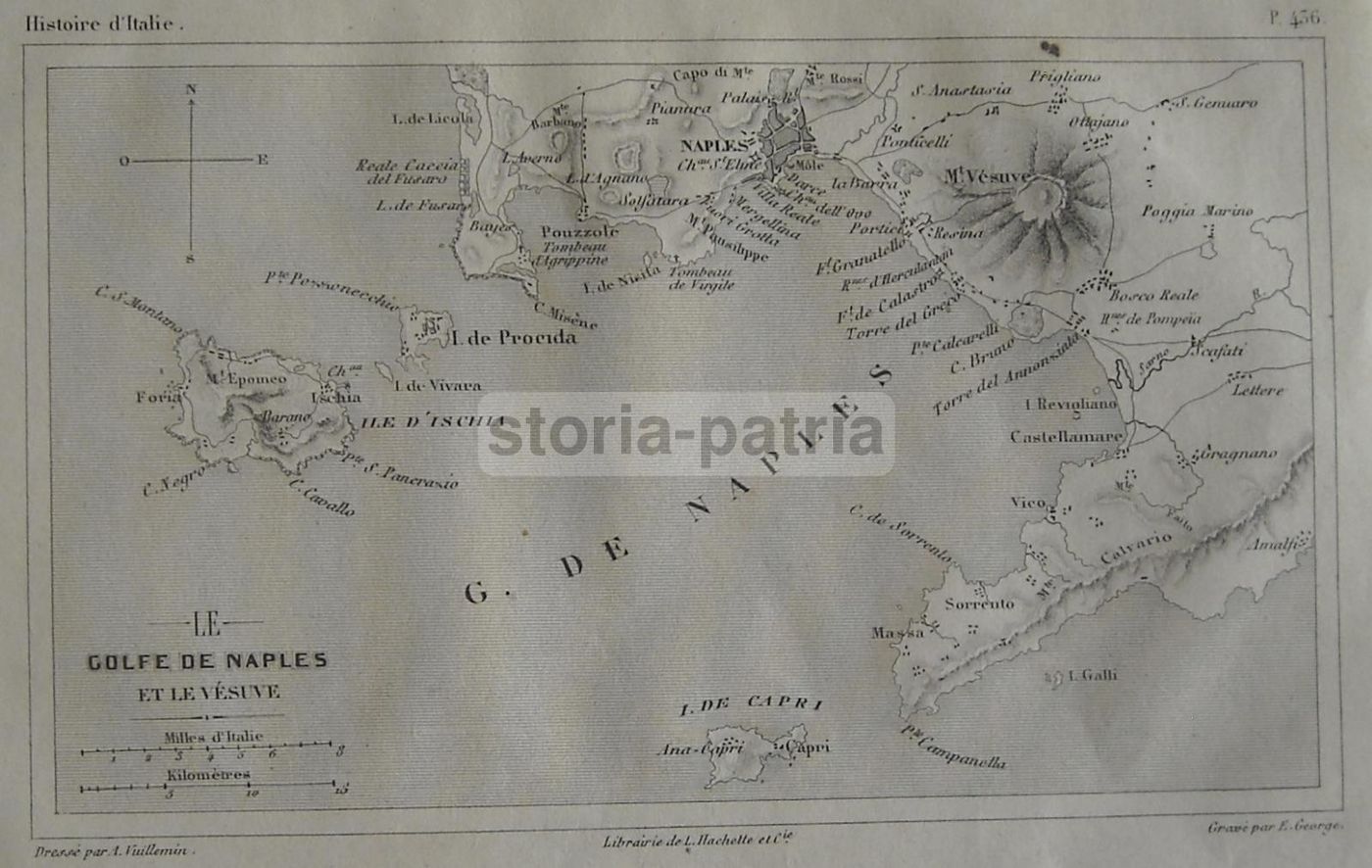 Mappa Antica Del Golfo Di Napoli, Vesuvio E Capri, 1850 Hachette