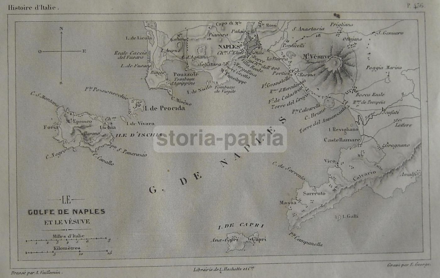 Mappa Antica Del Golfo Di Napoli, Vesuvio E Capri, 1850 Hachette