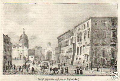 Castel Capuano Napoli: Litografia Originale Del 1837, Veduta Animata