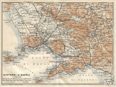 Mappa Antica Di Napoli E Dintorni Con Capri, Ischia, Procida E Salerno, 1920
