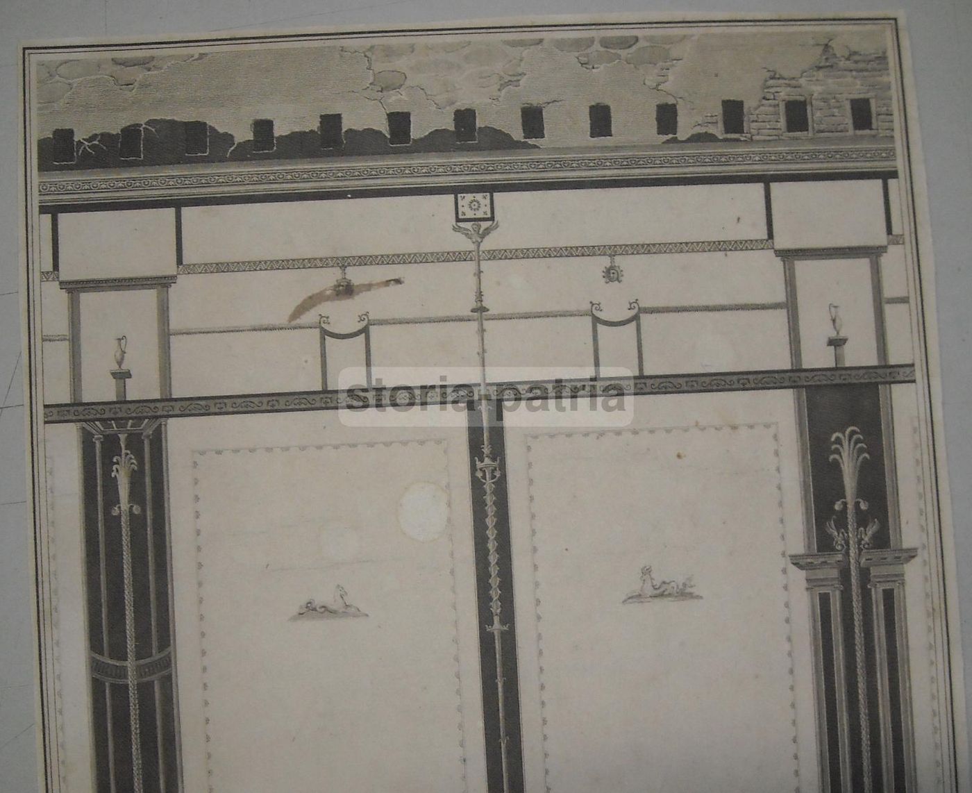 Antica Incisione Decorazioni Pompeiane Casa Pseudourbana Pompei