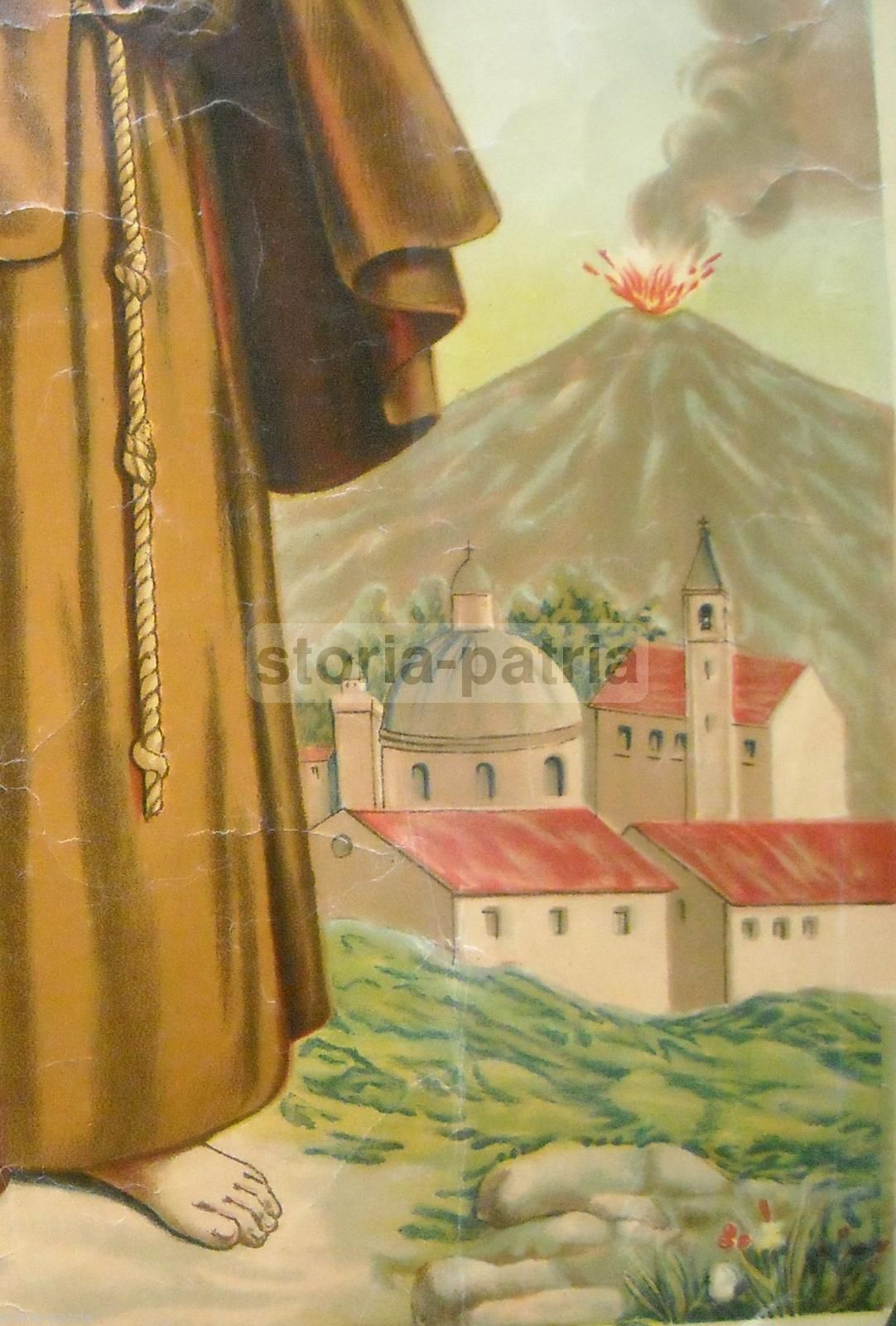 Stampa Di San Ciro Con Vesuvio E Napoli, Cromolitografia Canedi, Anni '20