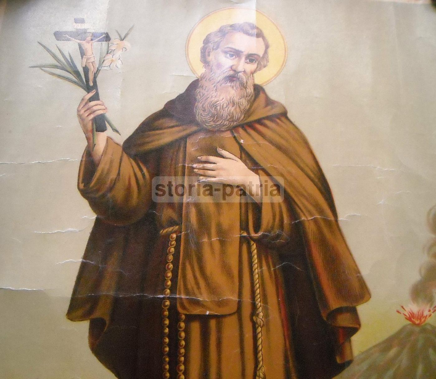 Stampa Di San Ciro Con Vesuvio E Napoli, Cromolitografia Canedi, Anni '20