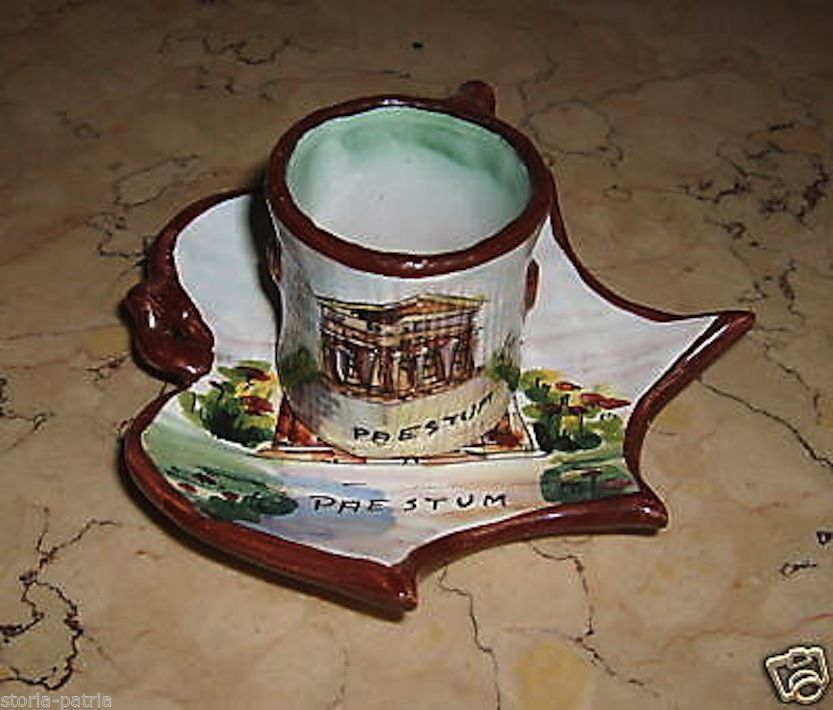 Tazzina Da Caffè In Ceramica Paestum Anni '50 A Forma Di Tronco