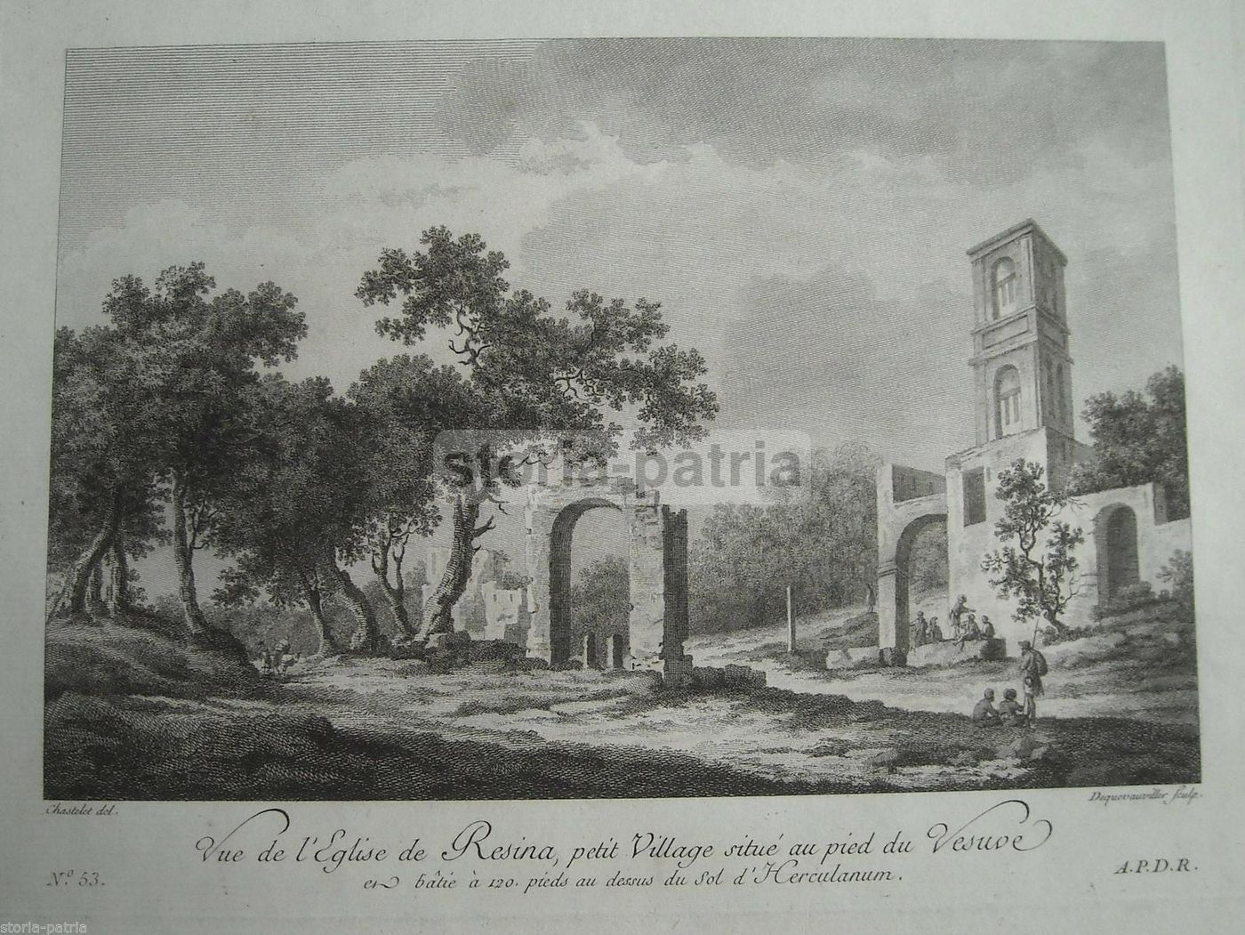 Antica Incisione Di Resina, Vesuvio Ed Ercolano Di Chastelet E Dequevauviller