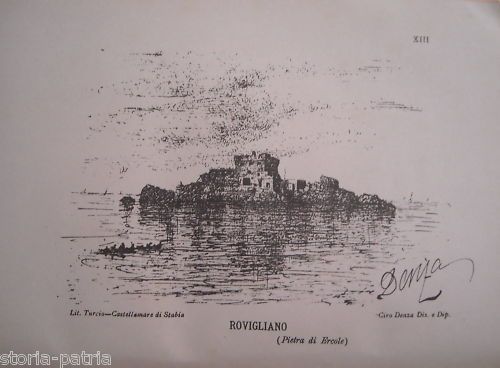Litografia Antica Di Rovigliano, Pietra Di Ercole, Napoli, Fine XIX Secolo