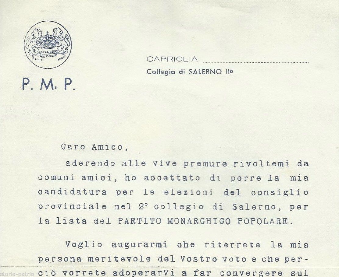 Volantino Propaganda Elettorale Monarchica, Pellezzano, Salerno, Anni '40