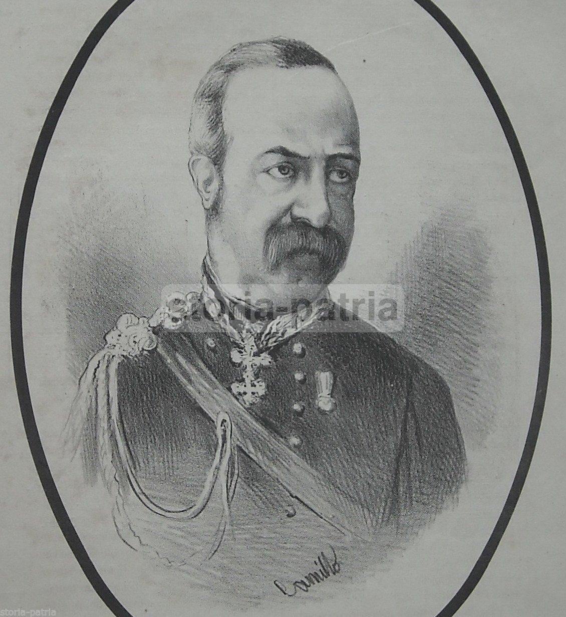 Caricatura Del Generale Ferdinando Pinelli, Litografia Originale, 1865 Circa