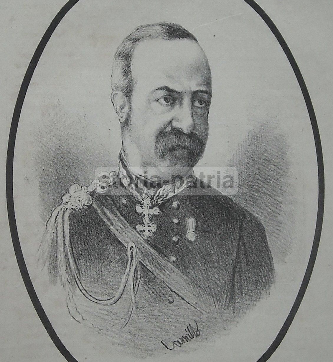 Caricatura Del Generale Ferdinando Pinelli, Litografia Originale, 1865 Circa