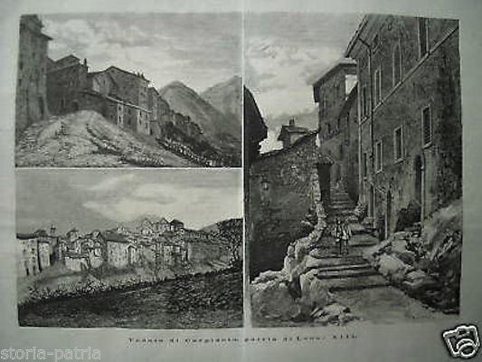 Carpineto Romano: Stampa Antica 1878 Con Vedute E Casa Natale Di Leone XIII